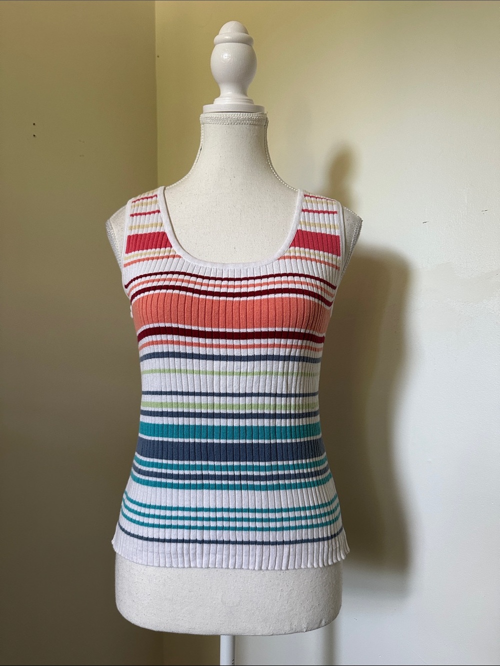 DENVER HAYES 100% Cotton Rainbow Colourful Summer Ribbed Scoop Neck Tank Top